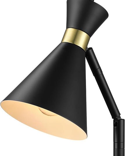 Globe Electric 61000056 16" Desk Lamp, Matte Black Finish, Matte Brass Accents, Pivot Joint, On/Off Rotary Switch on Socket, E26 Base Bulb, Lamp for Living Room, Home Office, Home Improvement - LeafyLoom