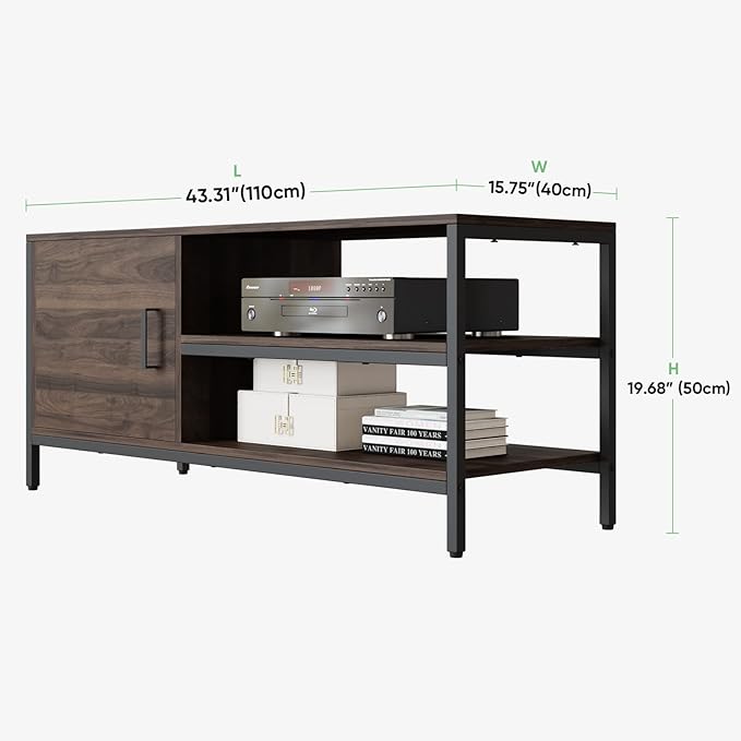 Novilla Retro Farmhouse TV Stand for TVs up to 50 Inches, Living Room Entertainment Center for Flat/Curved Screen, 43 Inches, Walnut - LeafyLoom