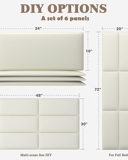 Twin Full Headboard, Wall Mounted Peel and Stick Headboard, Upholstered Leather Bed Headboard for Twin Size Bed, Floating Dorm Bedroom Tall Headboard Soundproof Wall Panels (6 Panels, 10"x24") - LeafyLoom