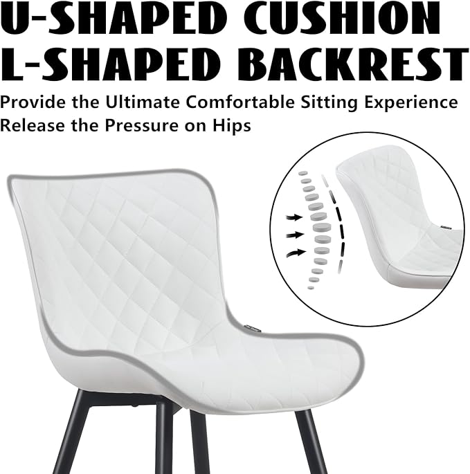 YOUTASTE White Dining Chairs Set of 2 Mid Century Modern Kitchen Chairs PU Leather Armless Upholstered Accent Dinner Chair with Back Metal Legs for Guest Reception Waiting Living Room - LeafyLoom