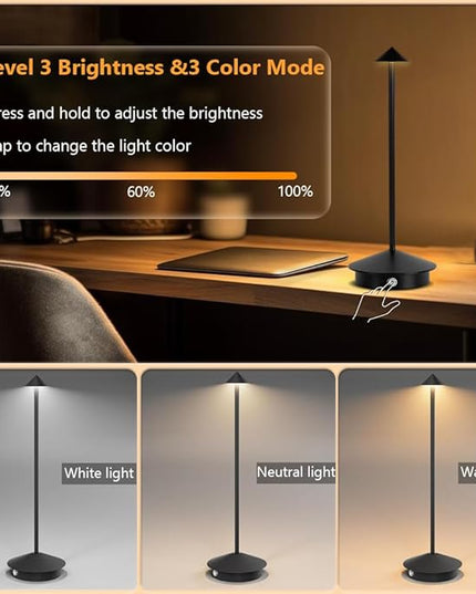 Portable LED Table Lamp with Touch Sensor, 3-Levels Brightness Metal Desk Lamp, 3 Color Touch Control Rechargeable Lamp, Night Light, Bedside Lamp,Dining Room Lamp (Black) - LeafyLoom