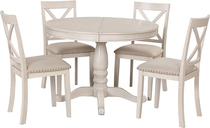 Merax Dining Table Set for 4,Retro Style Chairs with Solid Wood Legs for Kitchen Diningroom, Antique White - LeafyLoom