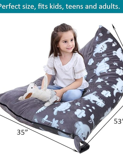 Stuffed Animal Storage Bean Bag Chair Cover, Plush Toys Organizer, Animals Doll Holder, Extra Large Lounger with Handle and Zipper Super Soft for Kids and Teans -Dinosaur Style - LeafyLoom