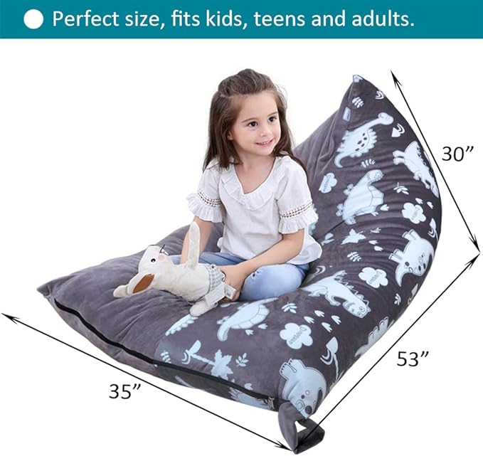 Stuffed Animal Storage Bean Bag Chair Cover, Plush Toys Organizer, Animals Doll Holder, Extra Large Lounger with Handle and Zipper Super Soft for Kids and Teans -Dinosaur Style - LeafyLoom