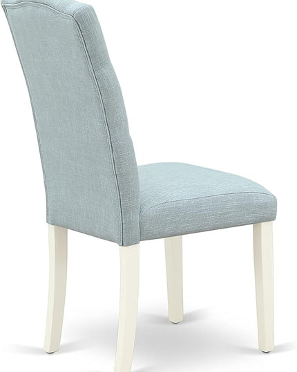 East West Furniture Oxford 3 Piece Set for Small Spaces Contains a Square Dining Room Table and 2 Baby Blue Fabric Upholstered Chairs, 36x36 Inch, Linen White - LeafyLoom