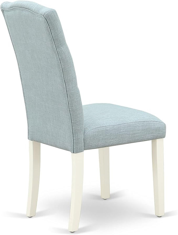 East West Furniture OXCE5-LWH-15 Oxford 5 Piece Dining Room Set Includes a Square Wooden Table and 4 Baby Blue Linen Fabric Upholstered Parson Chairs, 36x36 Inch - LeafyLoom