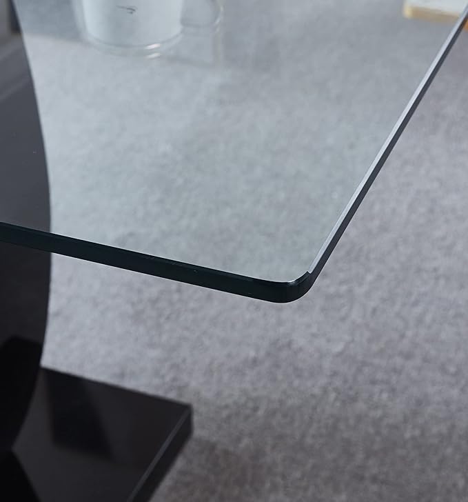 NicBex Modern Minimalist Rectangular Glass Dining Table Contemporary Double Pedestal Dining Table, Tempered Glass Top with MDF Base for Kitchen Dining Living Meeting Room Banquet Hall, Black - LeafyLoom