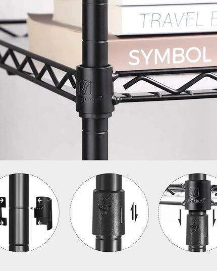 SONGMICS 4-Tier Bathroom Shelf, Storage Rack for Small Space, with 4 PP Shelf Liners, Removable Hook, Extendable Design, Ink Black and Translucent ULGR104B01 - LeafyLoom