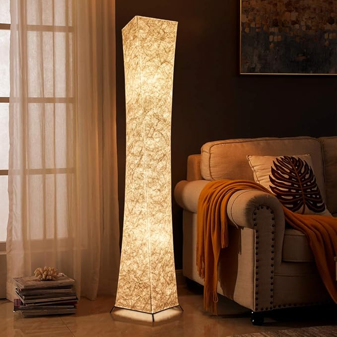 LEONC Design 65'' Creative LED Floor Lamp, Softlighting Minimalist Modern Contemporary with Fabric Shade & 2 Bulbs for Living Room Bedroom Warm Atmosphere(Tyvek Dupont 10 x 10 x 65 inch) - LeafyLoom