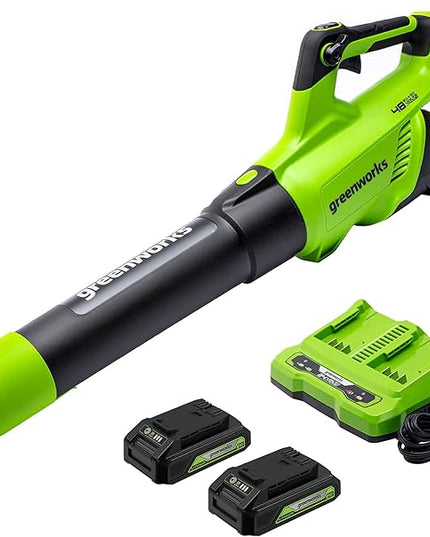Greenworks 48V (2 x 24V) Cordless Axial Leaf Blower (125 MPH / 515 CFM / 125+ Compatible Tools), (2) 2.0Ah Batteries and Dual Port Charger Included - LeafyLoom