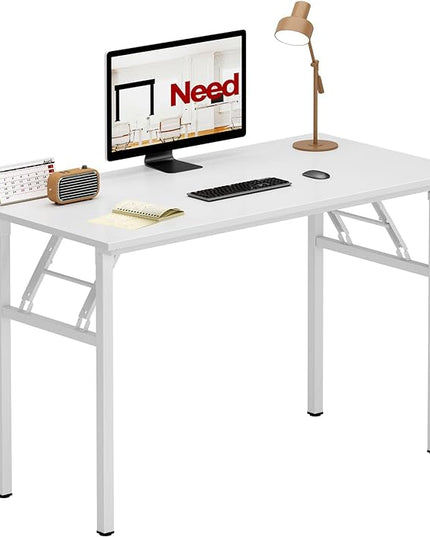 Need Folding Desk for Home Office 39-3/8" Length Modern Folding Table Computer Desk No Install Needed White Color Desktop White Frame AC5DW(100 * 60) - LeafyLoom
