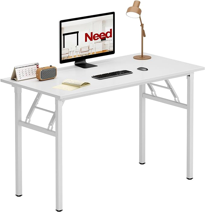 Need Folding Desk for Home Office 39-3/8" Length Modern Folding Table Computer Desk No Install Needed White Color Desktop White Frame AC5DW(100 * 60) - LeafyLoom