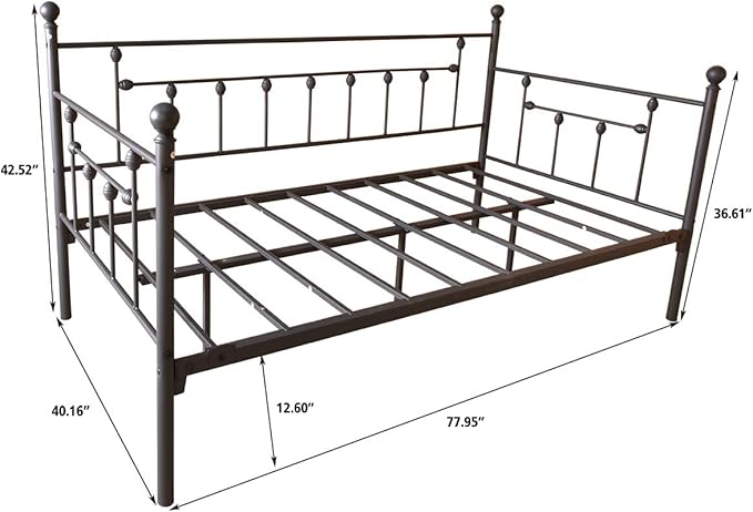 Metal Daybed Frame Twin Metal Slats Platform Base Box Spring Replacement Bed Sofa for Living Room Guest Room (Twin, Black Sanded) - LeafyLoom