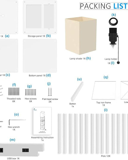 PAZZO Floor Lamp with Shelves, Shelf Floor Lamps by Real Solid Wood with 2 Charging Ports and 1 Power Outlet, Floor Lamps for Bedrooms, Lamps for Living Room,Bulb Included,White - LeafyLoom
