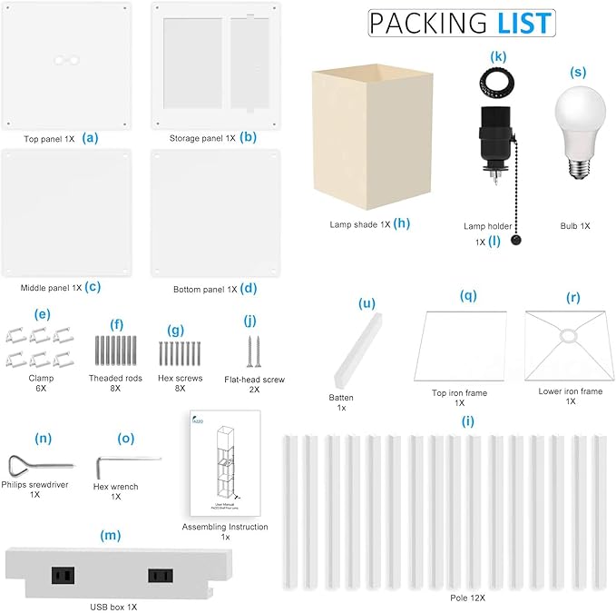 PAZZO Floor Lamp with Shelves, Shelf Floor Lamps by Real Solid Wood with 2 Charging Ports and 1 Power Outlet, Floor Lamps for Bedrooms, Lamps for Living Room,Bulb Included,White - LeafyLoom