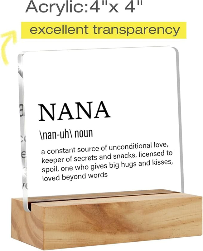Grandma Gift Nana Gifts for Mother's Day Birthday, Nana Definition Desk Decor Grandmother Acrylic Desk Plaque Sign With Wood Stand Home Office Desk Sign Keepsake Present - LeafyLoom