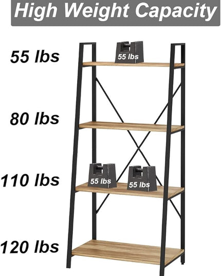 BON AUGURE Farmhouse Ladder Shelf Bookcase, 4 Tier Rustic Ladder Bookshelf, Standing Leaning Book Shelves for Living Room (Vintage Oak) - LeafyLoom