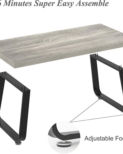 HSH Industrial Coffee Table, Modern Minimalist Center Table, Wooden Rectangle Living Room Table for Small Space, Farmhouse Wood and Metal Tea Table for Home Bedroom Office, Light Grey Oak, 47 in - LeafyLoom