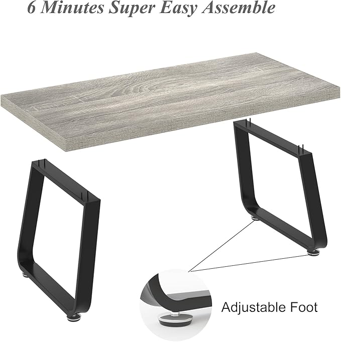 HSH Industrial Coffee Table, Modern Minimalist Center Table, Wooden Rectangle Living Room Table for Small Space, Farmhouse Wood and Metal Tea Table for Home Bedroom Office, Light Grey Oak, 47 in - LeafyLoom