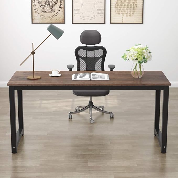Tribesigns Computer Desk, 63 inch Large Office Desk Computer Table Study Writing Desk Workstation for Home Office, Rustic Brown - LeafyLoom