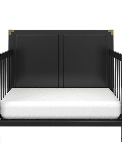 Baby Relax Miles 5-in-1 Convertible Crib, Solid Pine Wood, Black - LeafyLoom