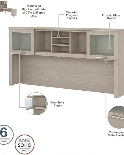 Bush Furniture Somerset 72W Desk Hutch in Sand Oak - LeafyLoom