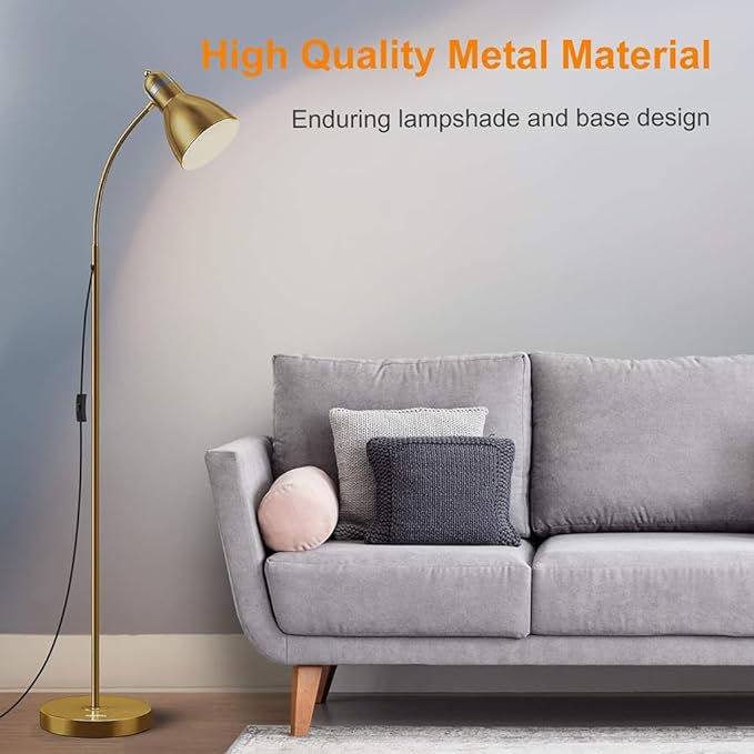 LEPOWER Floor Lamp, Metal Standing Lamp with Adjustable Gooseneck, Heavy Metal Base, Reading Pole Lamp for Office, Golden Floor Lamps for Bedroom, Living Room - LeafyLoom
