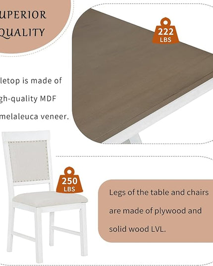 NicBex Dining Table Set for 4 Kitchen & Dining Room Tables 5-Piece Retro Dining Set, Rectangular Wooden Dining Table and 4 Upholstered Chairs for Dining Room and Kitchen, Brown + White - LeafyLoom