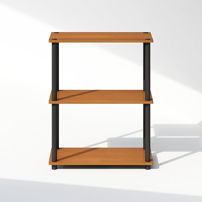 Furinno Turn-N-Tube 3-Tier Multipurpose Compact Display Rack, Shelving Unit, Bookcase, Light Cherry - LeafyLoom