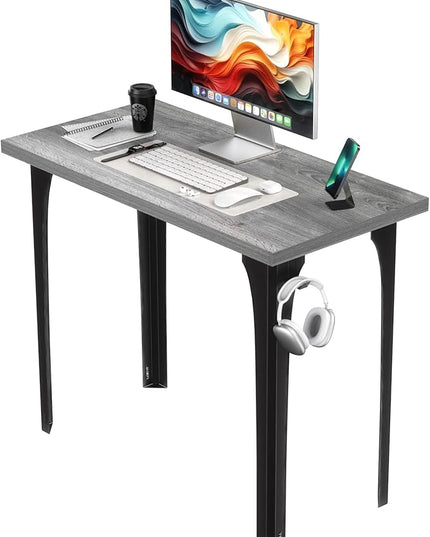 Home Office Computer Desk 35.4 inch gaming Desk, Modern and Minimalist home office desk, Home Office Desks, Study Desk, Craft table Black Metal Designed Frame, Gray Oak Board Color. - LeafyLoom