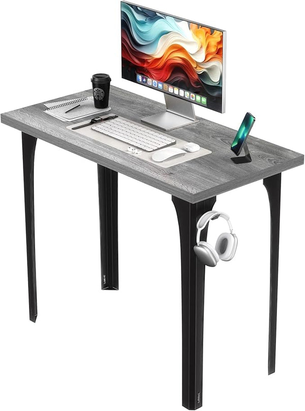 Home Office Computer Desk 35.4 inch gaming Desk, Modern and Minimalist home office desk, Home Office Desks, Study Desk, Craft table Black Metal Designed Frame, Gray Oak Board Color. - LeafyLoom