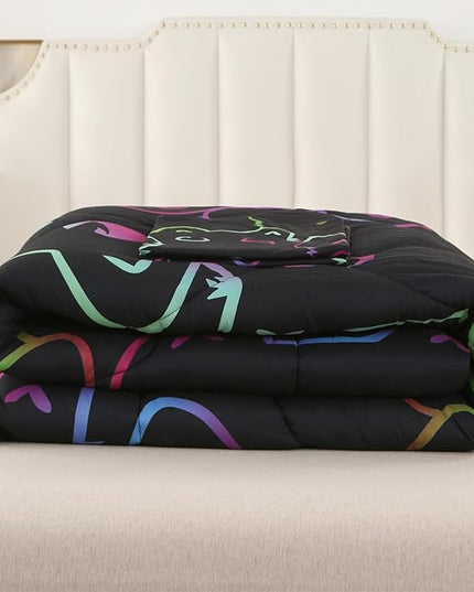 ENCOFT Kids Bedding Set Cat Comforter Set Full for Girls and Boys 3 Piece Cartoon Bed Set Black Comfortable and Breathable All Season for Teens and Adults Room Decor with 1 Comforter and 2 Pillowcases - LeafyLoom