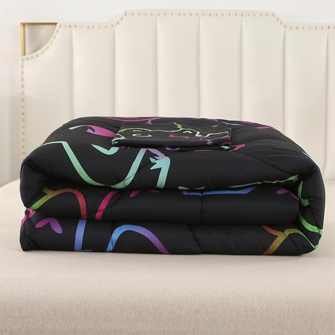 ENCOFT Cats Bedding Set Black Comforter Set Twin for Girls and Boys Premium 3 Piece Cat Bed Set Comfortable and Breathable for Teens and Adults with 1 Comforter and 2 Pillowcases - LeafyLoom