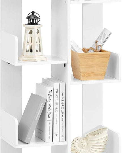 VASAGLE Bookcase, Tree-Shaped Bookshelf with 8 Storage Shelves, Rounded Corners, White 9.8D x 19.7W x 55.1H in, Engineered Wood - LeafyLoom