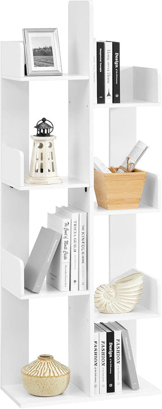 VASAGLE Bookcase, Tree-Shaped Bookshelf with 8 Storage Shelves, Rounded Corners, White 9.8D x 19.7W x 55.1H in, Engineered Wood - LeafyLoom