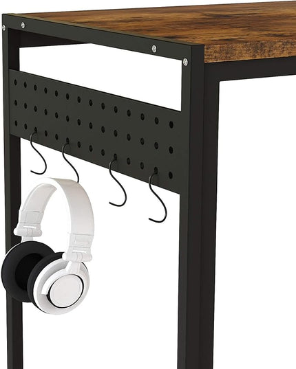 DKLGG Computer Desk 39" Home Office Desk Laptop Study Table Workstation with A Storage Bag and Headphone Hook Retro Industrial Design Small Computer Desk for Teens, Brown - LeafyLoom