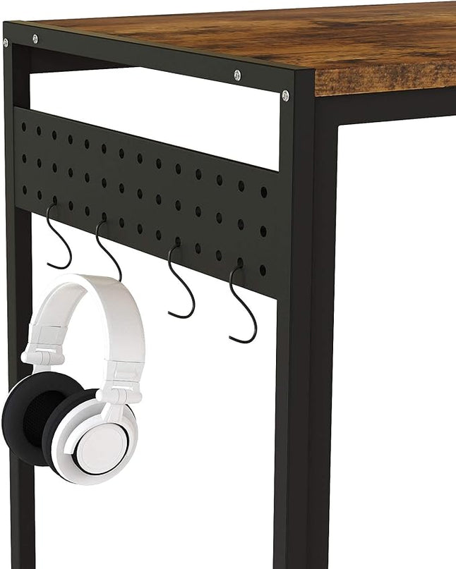 DKLGG Computer Desk 39" Home Office Desk Laptop Study Table Workstation with A Storage Bag and Headphone Hook Retro Industrial Design Small Computer Desk for Teens, Brown - LeafyLoom