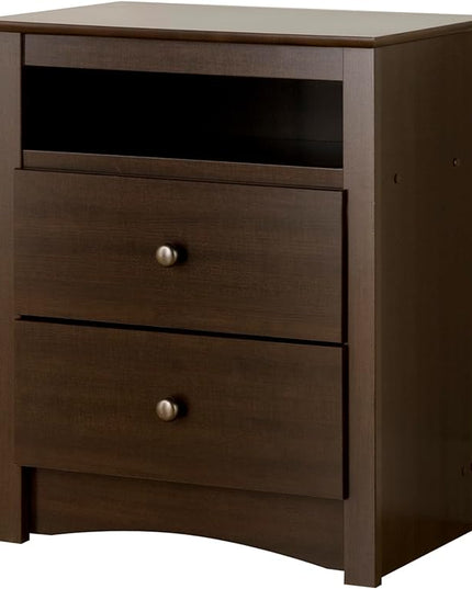 Prepac Fremont 2 Drawer Nightstand: Elegant Bedroom Furniture, Bedside Table with Open Shelf, 23.25"W x 16"D x 28"H, Espresso - EDC-2428 - LeafyLoom