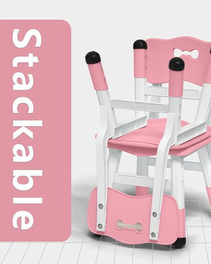 4 Piece Kids Chair Set 3 Levels Adjustable Stackable Kids Chairs Ideal for Playrooms, Schools, Daycares and Homes Washable and easy to clean Max weight 220LB(Pink 4Piece set) - LeafyLoom