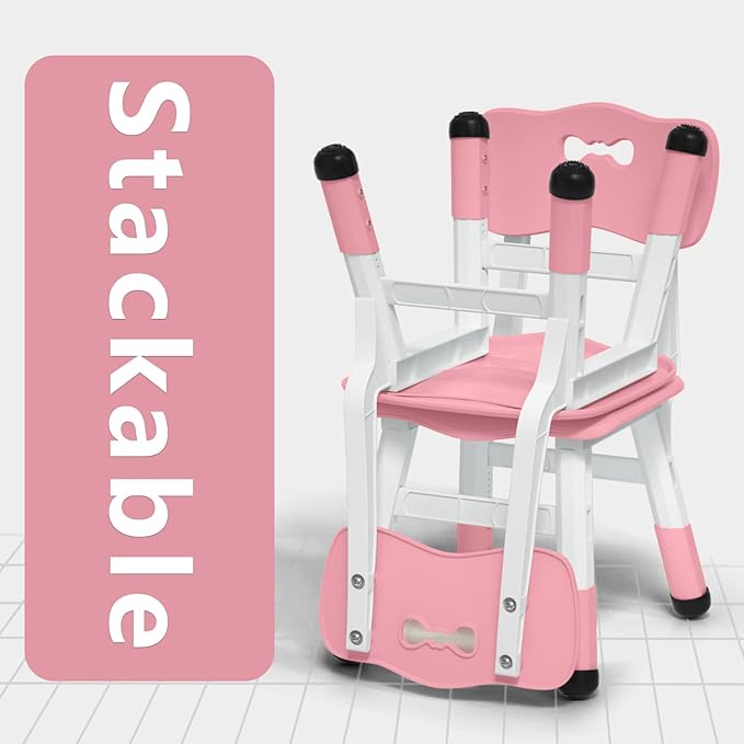 4 Piece Kids Chair Set 3 Levels Adjustable Stackable Kids Chairs Ideal for Playrooms, Schools, Daycares and Homes Washable and easy to clean Max weight 220LB(Pink 4Piece set) - LeafyLoom