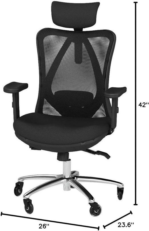 Duramont Ergonomic Office Chair - Adjustable Desk Chair with Lumbar Support and Rollerblade Wheels - High Back Chairs with Breathable Mesh - Thick Seat Cushion, Head, and Arm Rests - Reclines - LeafyLoom