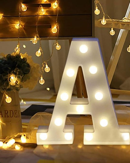 LED Marquee Letter Lights Sign A 26 Alphabet Light Up Letters Sign for Night Light Wedding Birthday Party Battery Powered Christmas Lamp Home Bar Decoration (A) - LeafyLoom
