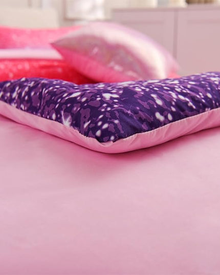 A Nice Night Girls Comforter Set Full 6 Piece Bed in A Bag 3D Colorful Sparkle Galaxy Rainbow Bedding Comforter Sheet Sets for Kids,RedPurple - LeafyLoom