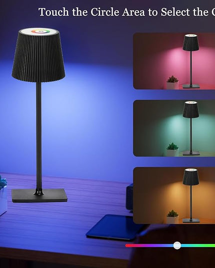 2 Pack Cordless Table Lamp, Touch Dimmable RGB Desk Lamp, 4000 mAh LED Desk Lamp, Battery Operated Lamp for Family, Restaurant & Bar, Outdoor Party, Camping, Garden, Christmas Gift - LeafyLoom