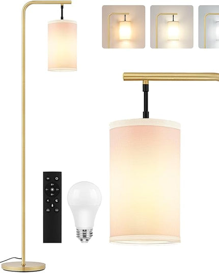 Floor Lamp for Living Room, 9W LED Bulb, Remote Custom Color Temperature & Brightness, Standing Lamps for Bedroom Office Kid Room, Gold - LeafyLoom