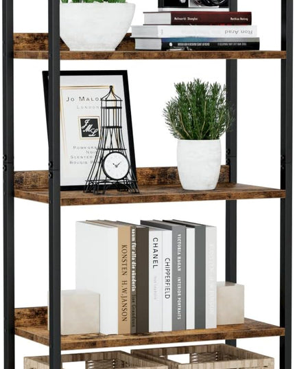 NUMENN Bookshelf, 5 Tier Bookshelves, Home Office Bookcase Shelf Storage Organizer, Free Standing Storage Shelving Unit for Bedroom, Living Room and Home Office, Vintage - LeafyLoom