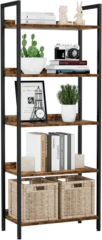 NUMENN Bookshelf, 5 Tier Bookshelves, Home Office Bookcase Shelf Storage Organizer, Free Standing Storage Shelving Unit for Bedroom, Living Room and Home Office, Vintage - LeafyLoom