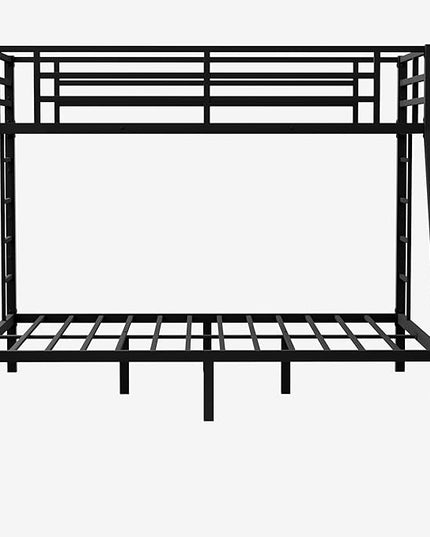 Metal Twin XL Over Queen Bunk Bed, Heavy Duty Twin XL Bunk Bed with 2 Safety Side Ladder and Full Length High Guardrail for Teens and Adults, Noise-Reduced - LeafyLoom