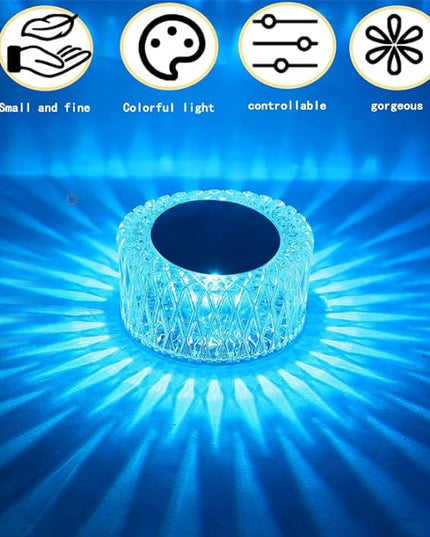 Portable Crystal LED Table Lamp, 3-Levels Brightness Desk Lamp, 3 Color Touch Control Rechargeable Lamp, Night Light, Bedside Lamp,Dining Room Lamp (16 Color) - LeafyLoom