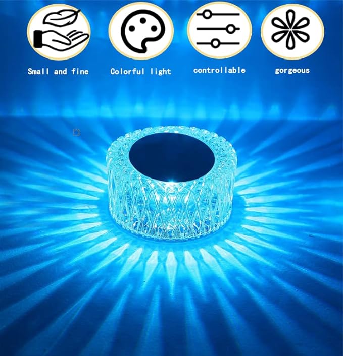 Portable Crystal LED Table Lamp, 3-Levels Brightness Desk Lamp, 3 Color Touch Control Rechargeable Lamp, Night Light, Bedside Lamp,Dining Room Lamp (16 Color) - LeafyLoom